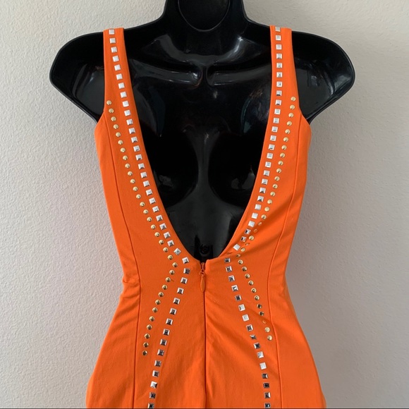 Bebe Orange Open Back Studded Tank Mini Dress - Picture 9 of 14